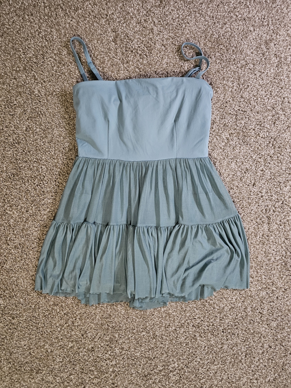 Sage Green Tiered Mini Dress with Spaghetti Straps